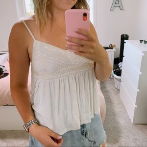 American Eagle cream embroidered babydoll top #123